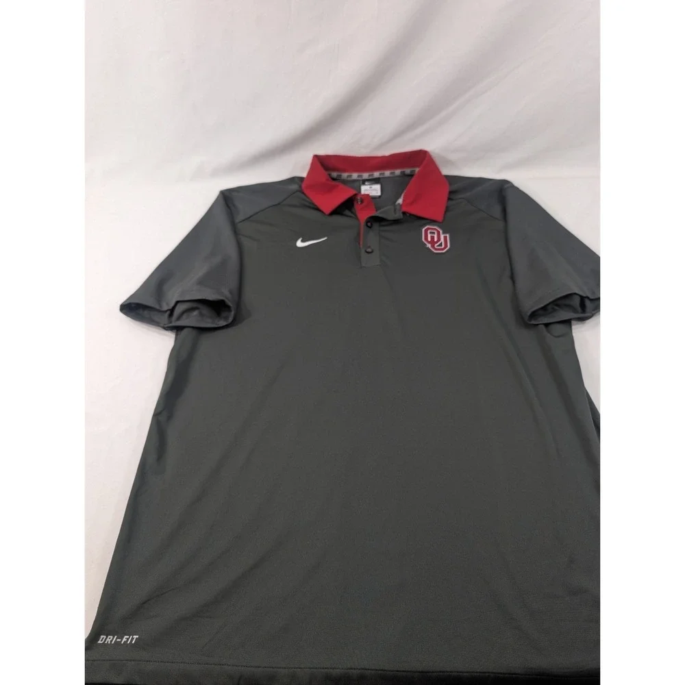 Oklahoma Sooners Nike Polo Shirt Mens XL Gray Red OU NCAA Performance Dri-FIT